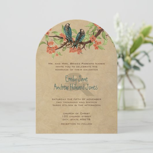 Die Cut Rustic Tortelduifjes Wedding Invitations Kaart (Staand voorkant)