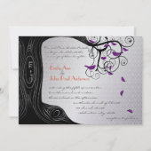 Die Cut Tree Silver Paarse Bird Weduwen Uitnodigin Kaart (Voorkant)