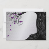 Die Cut Tree Silver Paarse Bird Weduwen Uitnodigin Kaart (Achterkant)