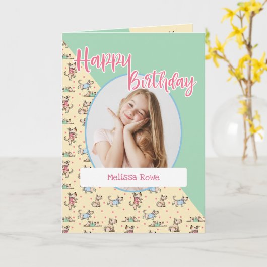 Die Dog Life Yellow Green Birthday Foto Kaart (Gele Bloem)