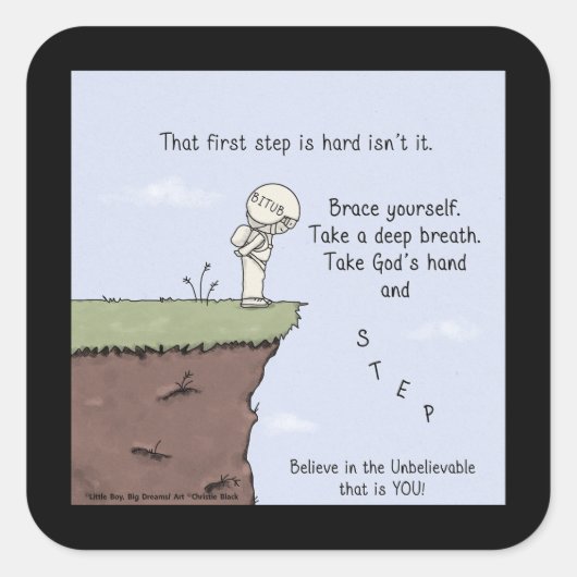 Die eerste stap vierkante sticker (Voorkant)