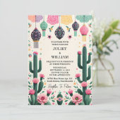 Die elegante Fiesta Cactus Floral Mexicaanse bruil Kaart (Staand voorkant)