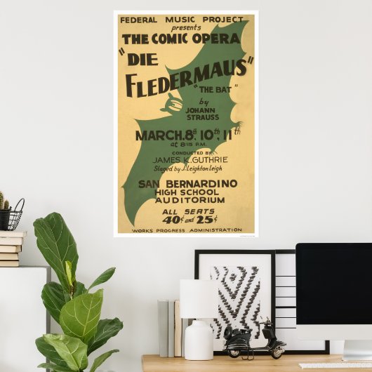Die Fledermaus Strauss 1938 WPA Poster (Thuiskantoor)