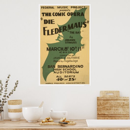 Die Fledermaus Strauss 1938 WPA Poster (Keuken)