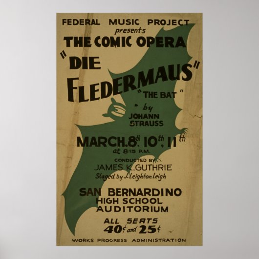 Die Fledermaus Strauss  1938 WPA-Poster Poster (Voorkant)