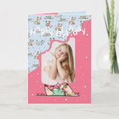 Die foto van Dog Life Blue Roze Birthday Kaart (Voorkant)