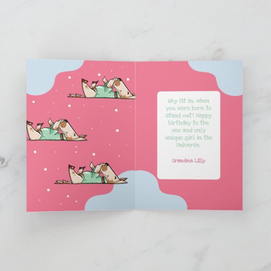 Die foto van Dog Life Blue Roze Birthday Kaart (Binnen)