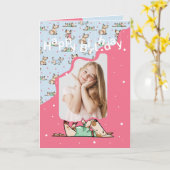 Die foto van Dog Life Blue Roze Birthday Kaart (Gele Bloem)