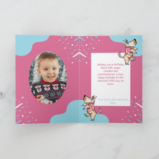 Die foto van Dog Life Pink Blue Birthday Kaart (Binnen)