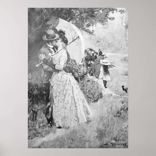 Die Gartenlaube 1895, Stolen Kiss in Black & White Poster (Voorkant)