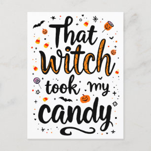Die heks nam mijn Snoep typografie Feestdagenkaart