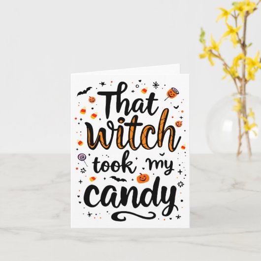 Die heks nam mijn snoep typografie kaart (Gele Bloem)