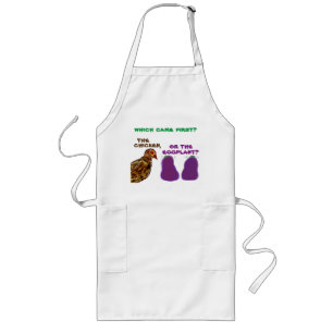 die het eerst kwam ? kip of aubergine? Apron Lang Schort