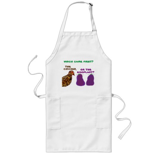 die het eerst kwam ? kip of aubergine? Apron Lang Schort (Voorkant)