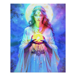 Die hübsche Wahrsagerin im Glanz der Kristallkugel Perfect Poster