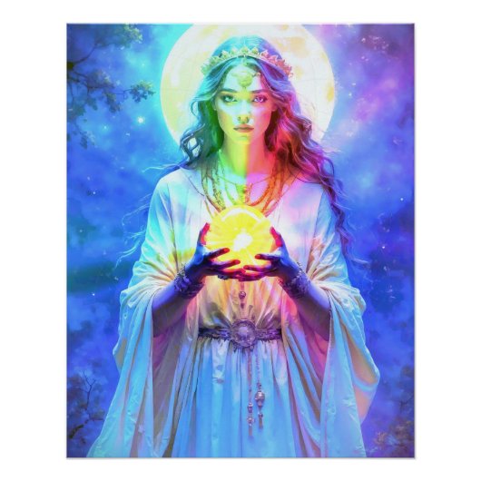 Die hübsche Wahrsagerin im Glanz der Kristallkugel Perfect Poster (Voorkant)