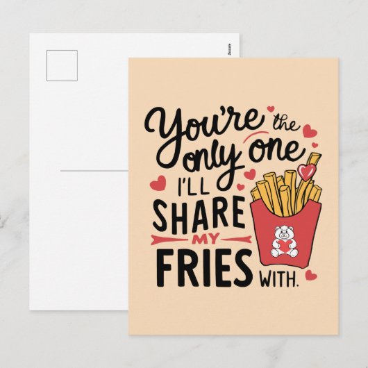 Die ik mijn frietjes zal delen met grappige Valent Feestdagenkaart (Voorkant / Achterkant)