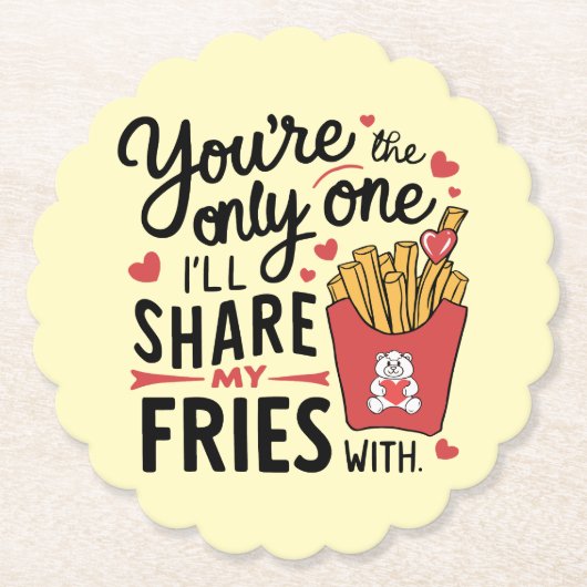 Die ik mijn frietjes zal delen met grappige Valent Kartonnen Onderzetters (Voorkant)