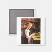 Die kleine Kartoffelschälerin Girl Peeling Potatos Magneet (Voorkant / Achterkant)