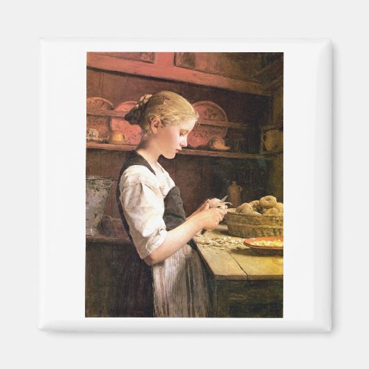 Die kleine Kartoffelschälerin Girl Peeling Potatos Magneet (Voorkant)