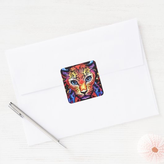 Die Kleurrijke Luipaard Uiterlijk Vierkante Sticker (Envelop)
