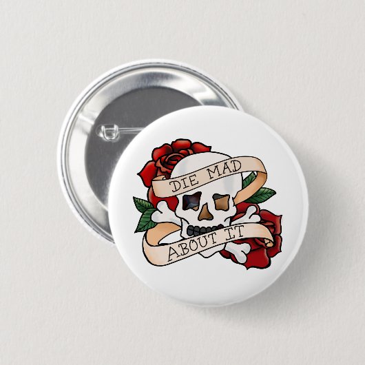 "Die Mad Over het" Retro Skull Tattoo Ronde Button 5,7 Cm (Voorkant /achterkant)