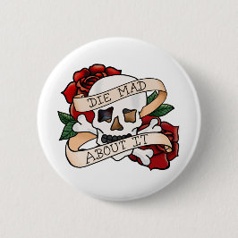 "Die Mad Over het" Retro Skull Tattoo Ronde Button 5,7 Cm