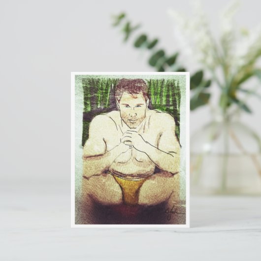 Die man bij het zwembad Briefkaart (Staand voorkant)