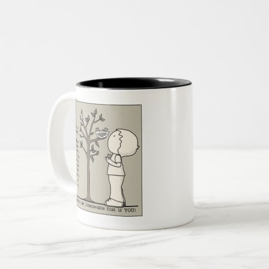 die plaats tweekleurige koffiemok (Voorkant links)