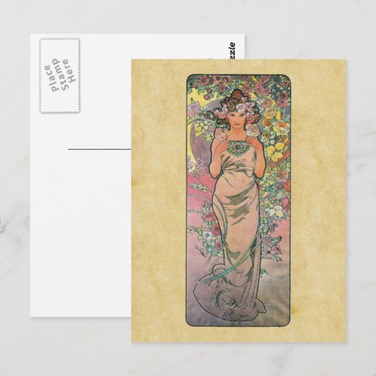 Die Roos van Alfons Mucha 1898 Briefkaart (Voorkant / Achterkant)