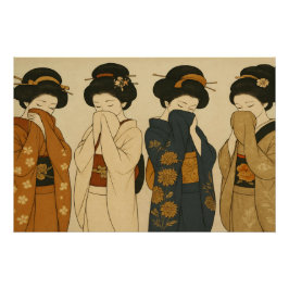 Die Vier Schüchternen Geishas - Japan Schönheiten Perfect Poster