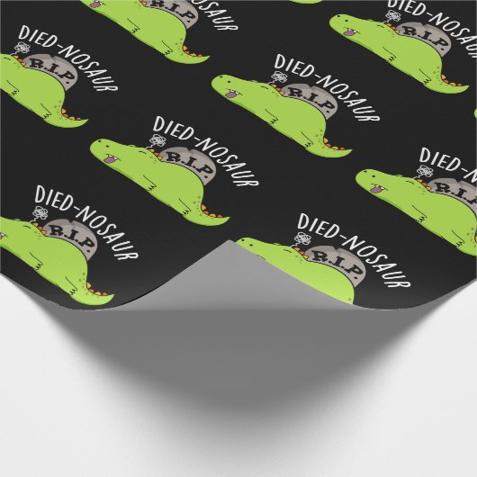 Died-nosaur Grappige Dinosaurus Puns Donker BG Cadeaupapier (Hoek)
