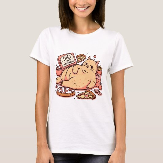Dieet begint morgen - de ultieme cheat day cat t-shirt (Voorkant)