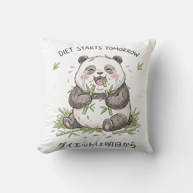 Dieet begint morgen Funny huilende panda-meme-kuns Kussen (Voorkant)
