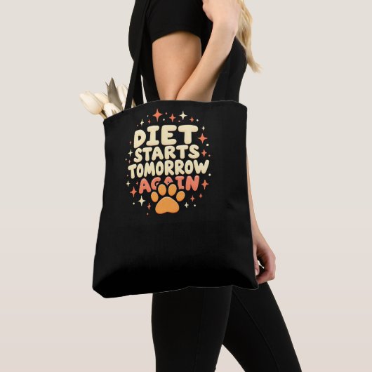 Dieet begint morgen - Retro speelse pootafdruk Tote Bag (Dichtbij)