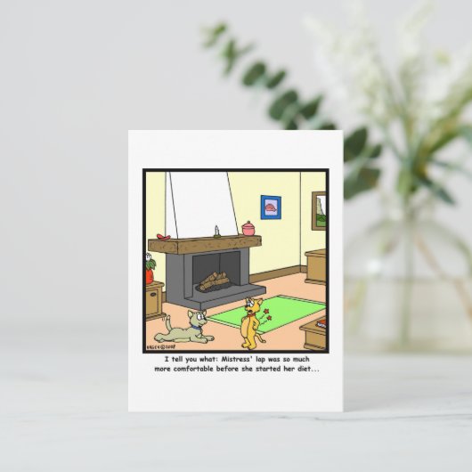 Dieet: Kat-Cartoon Briefkaart (Staand voorkant)