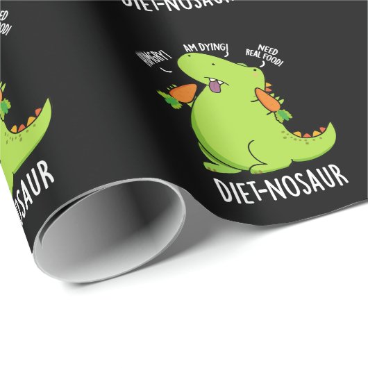 Dieet-nosaur Grappige Dinosaurus Puns Donker BG Cadeaupapier (Rol Hoek)