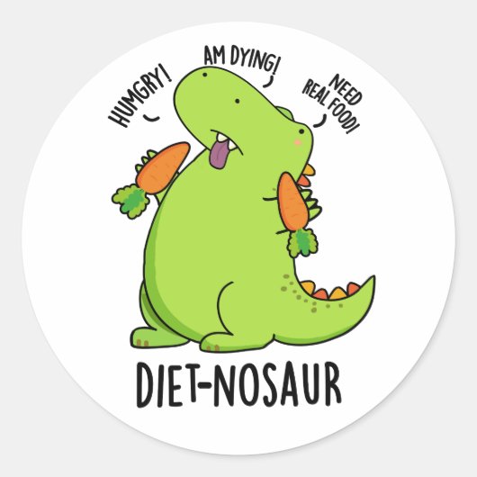 Dieet-nosaurus Grappige Dinosaurus Woordspelingen Ronde Sticker (Voorkant)