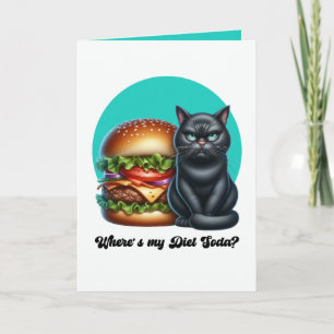 Dieet Soda Grappige Zwarte Kat Burger Humor Kaart