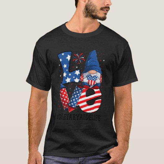 Dieethulp Liefde 4th van juli Gnome USA Patriottis T-shirt (Voorkant)