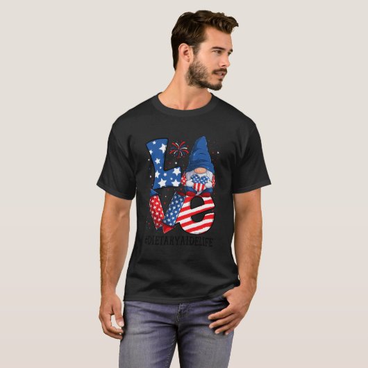 Dieethulp Liefde 4th van juli Gnome USA Patriottis T-shirt (Voorkant volledig)
