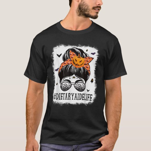 Dieethulp Messy Bun Spooky Pumpkin Halloween Co T-shirt (Voorkant)