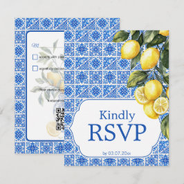 🌈 Dieetvereiste + QR Azul & Limone Romance RSVP Kaartje
