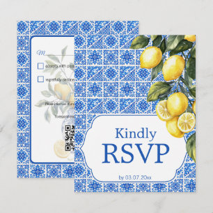 🌈 Dieetvereiste + QR Azul & Limone Romance RSVP Kaartje