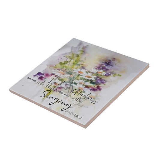 Dien de Heer met blijdschap bloem Tegeltje (Zijkant)