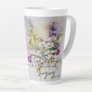 Dien de Heer met blijdschap bloemstuk  Latte Mok