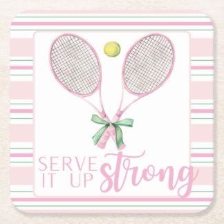 "Dien het sterk op" Roze tennisracket  Kartonnen Onderzetters