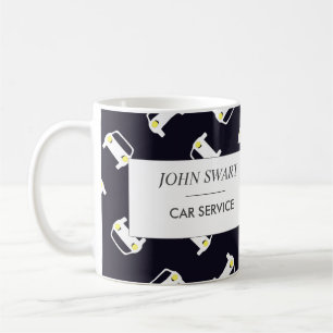 Dienst auto witte silhouet patroon blauw koffiemok