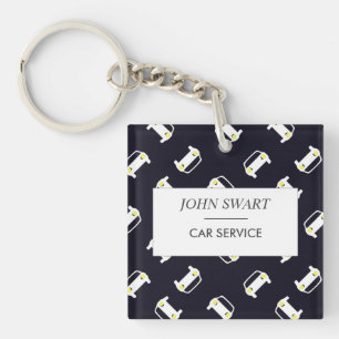 Dienst auto witte silhouet patroon blauw sleutelhanger
