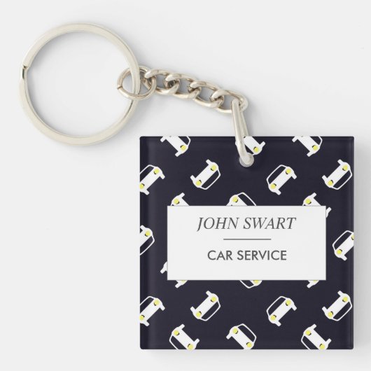 Dienst auto witte silhouet patroon blauw sleutelhanger (voorkant)